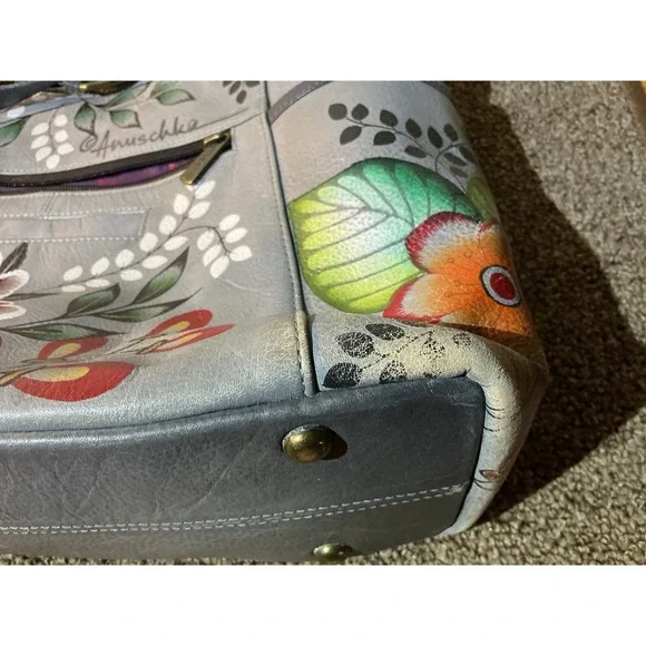 Anuschka Hand Bag Shoulder Bag Gray Hand Painted Floral Model 7082 - Picture 7 of 14